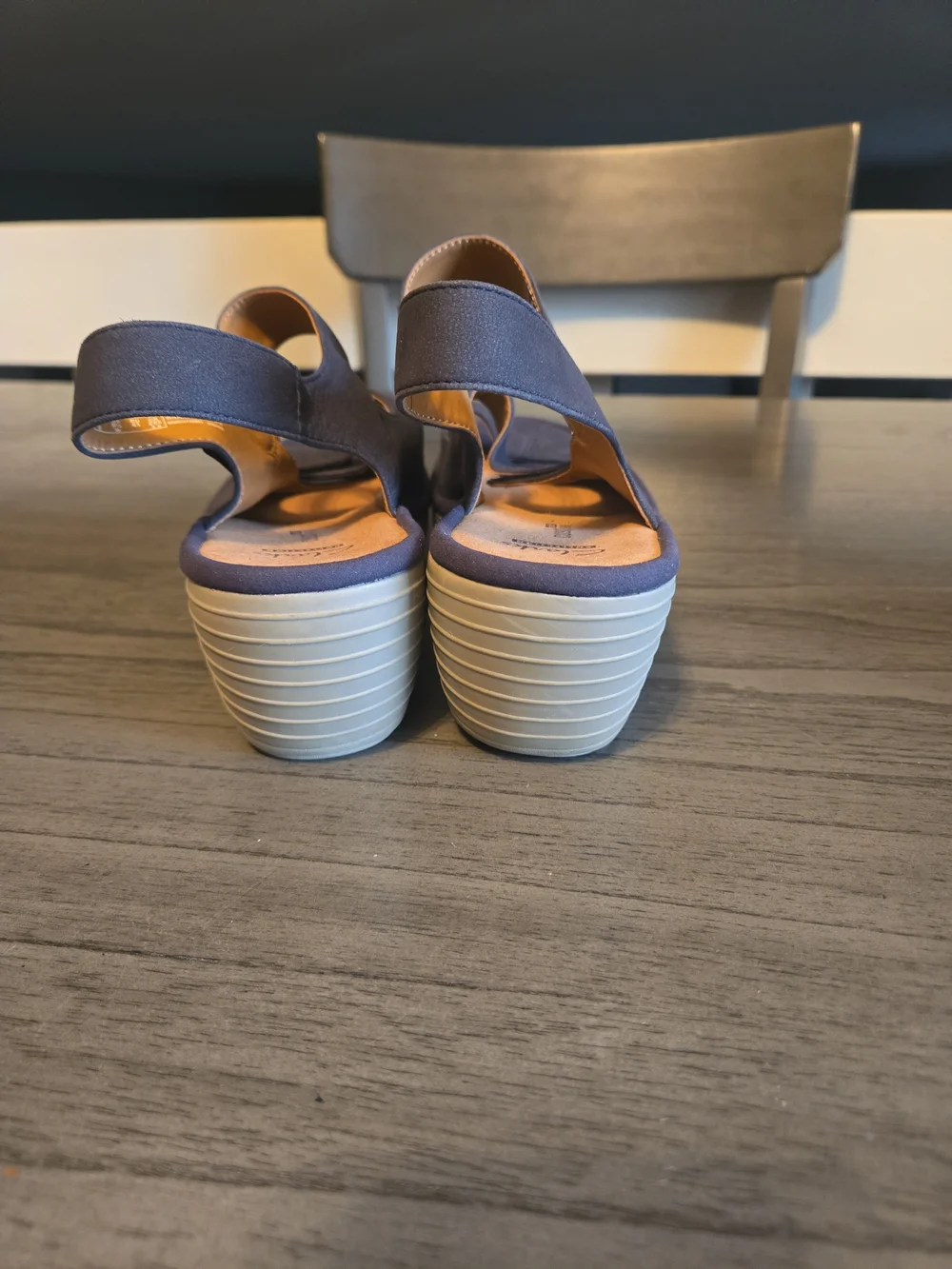 Cloudsteppers by Clarks Navy Blue Triple-Strap Wedge Sandals